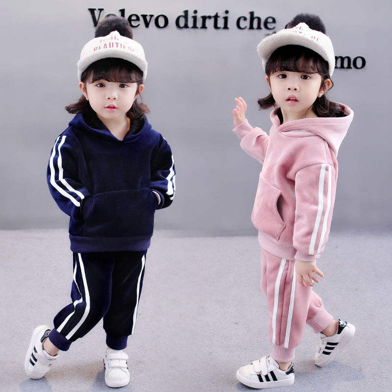 Girls' extra heavy autumn and winter sweater set 1-4 years old baby children's thickened winter clothes girls' autumn two piece sets