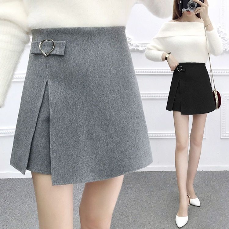 Women's high waisted tweed shorts autumn winter 2020 women's skirt pants bottoming boots pants wear wide leg shorts skirt