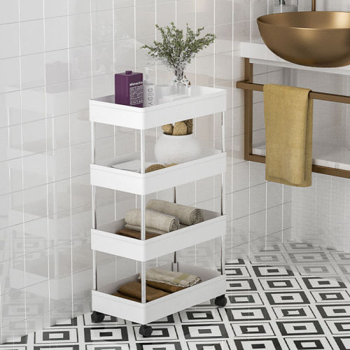 Mobile shelf in the corner of toilet kitchen floor arrangement storage basket trolley living room