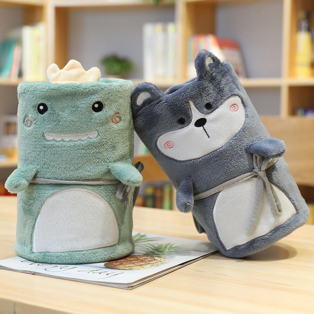 Cute cartoon dinosaur husky small blanket flannel roll blanket summer double velvet nap air conditioning cover blanket