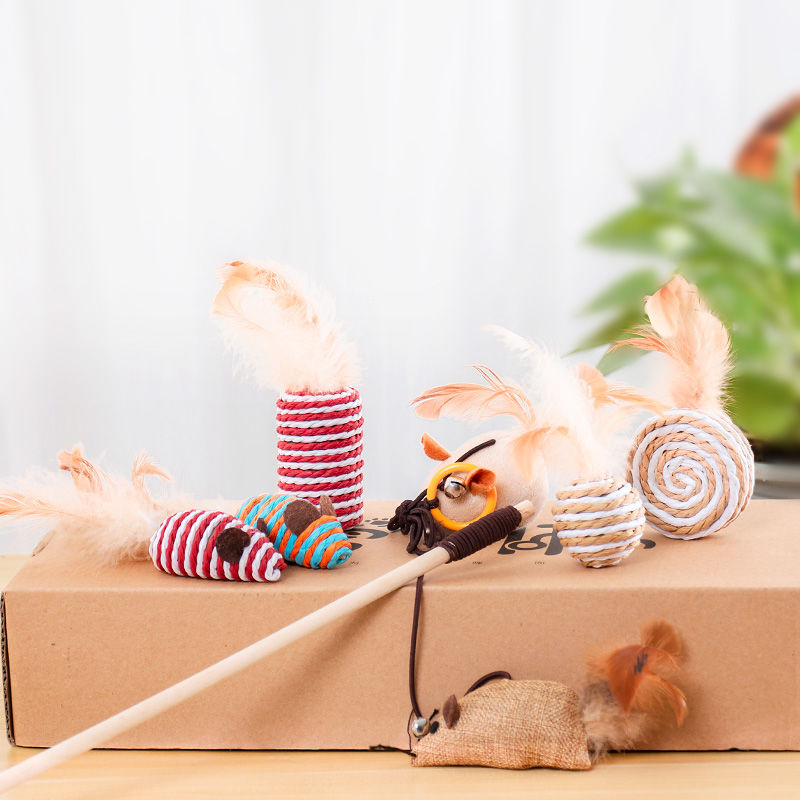 Cat toy cat stick from hi sisal ball feather mouse bell baby cat scratch board cat stick