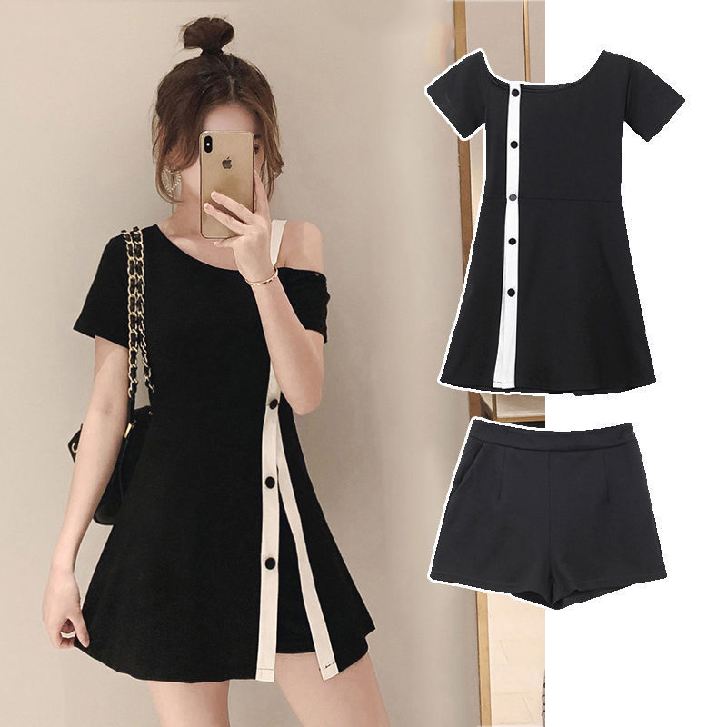 Summer 2020 new mesh red women's dress large size foreign air fat mm thin two piece suit dress spring and autumn dress