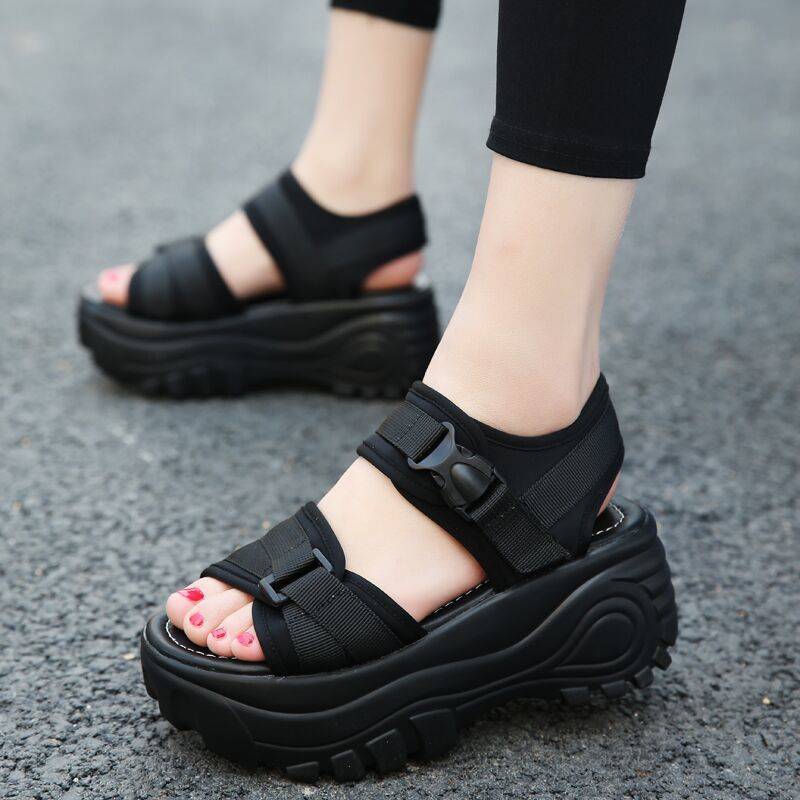 Thick bottom sandals women's summer 2020 new slope heel muffin sports ROMAN SANDALS versatile student rocking shoes