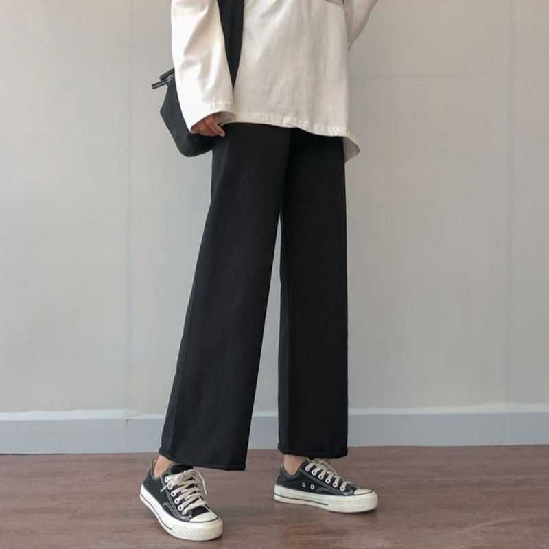 Fat mm small black straight pants Korean version of INS thin pants children's junior high school students' nine point wide leg pants