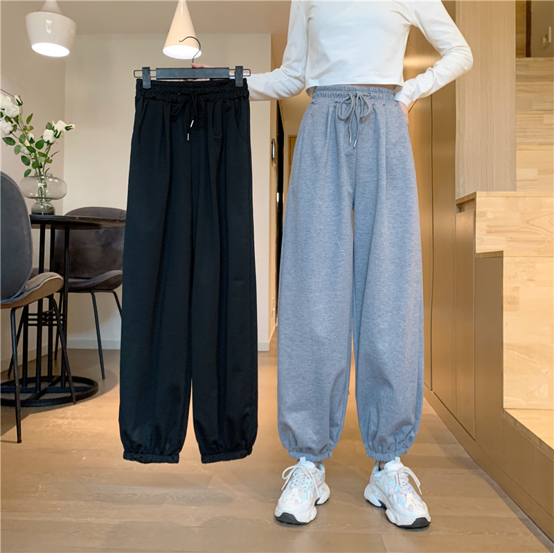 Real shot polyester fish scale 2020 casual pants women's autumn loose straight tube lantern pants Harun pants