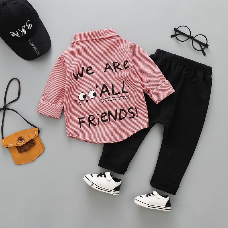 Boys' spring and autumn shirt long sleeve two piece suit 2020 new baby spring and autumn 1248 year old children