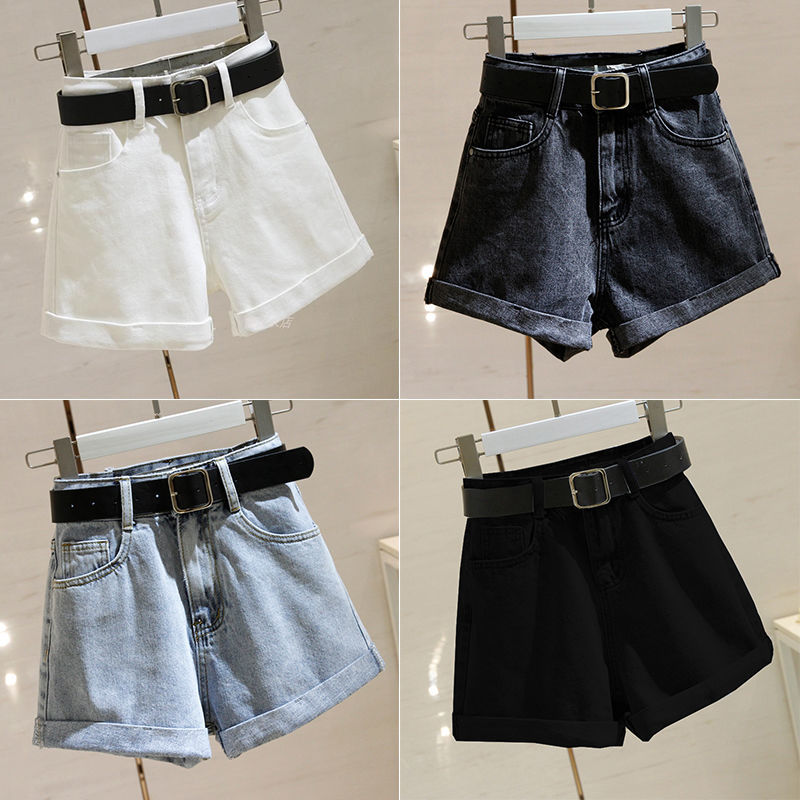 High waist denim shorts women's loose spring and summer new versatile slim curling wide leg A-line hot pants