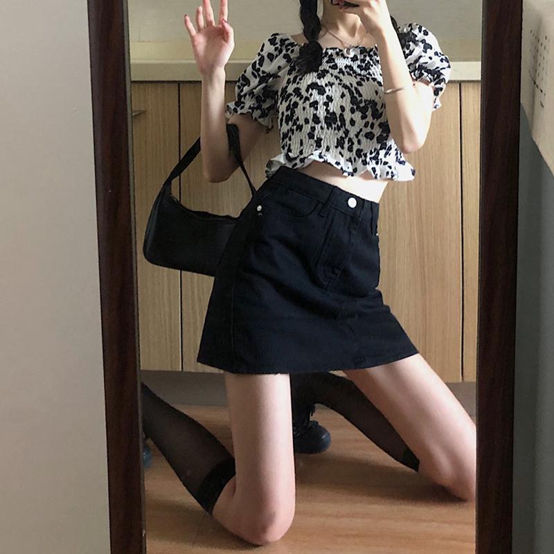 Summer 2020 New Retro simple high waist denim skirt for female students