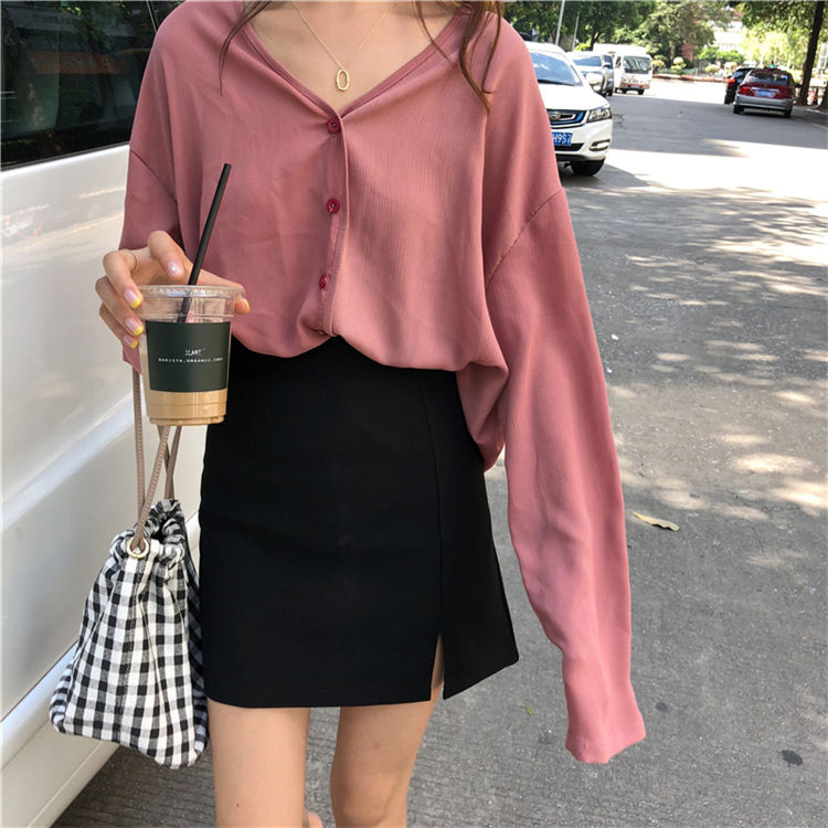Autumn Hong Kong Style polo shirt Korean retro Hong Kong chic early autumn student loose shirt long sleeve net red shirt female