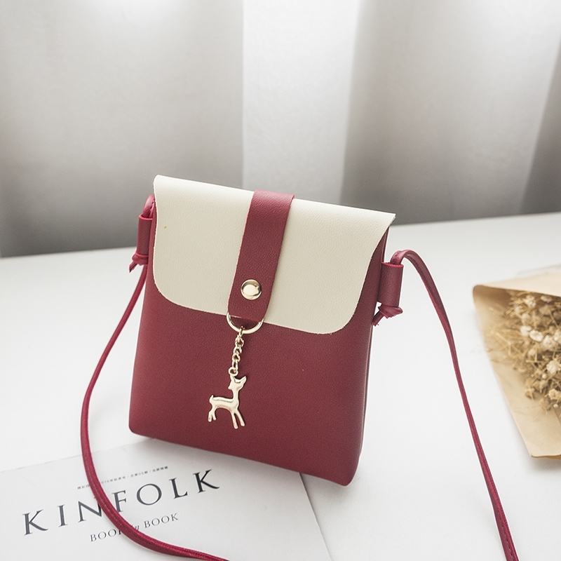 Bag female student 2020 new Korean single shoulder bag crossbar bag female deer mobile phone bag color contrast small square bag