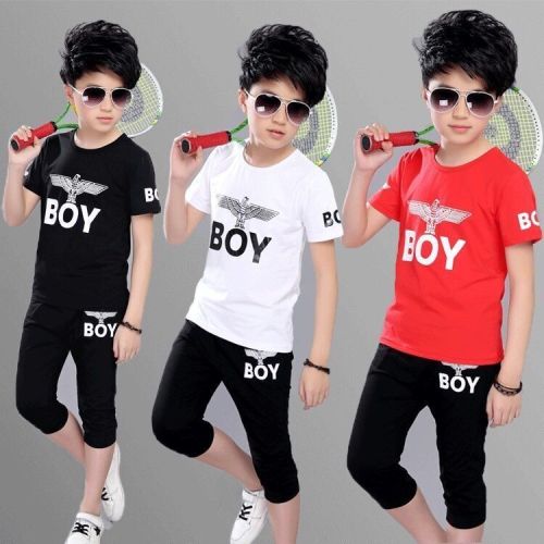 Summer short sleeve children's middle school children's leisure 2020 new short sleeve boys' T-shirt Capris student's two piece set