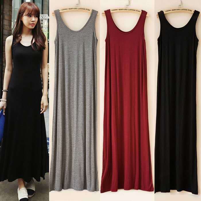 Modal dress 2020 spring / summer new Korean suspender vest straight tube over the knee loose long dress