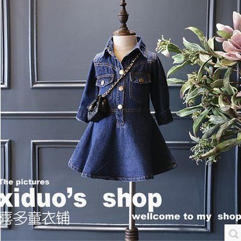 Autumn 2020 new dress children's dress daughter children's denim skirt Korean cotton girl baby long sleeve dress
