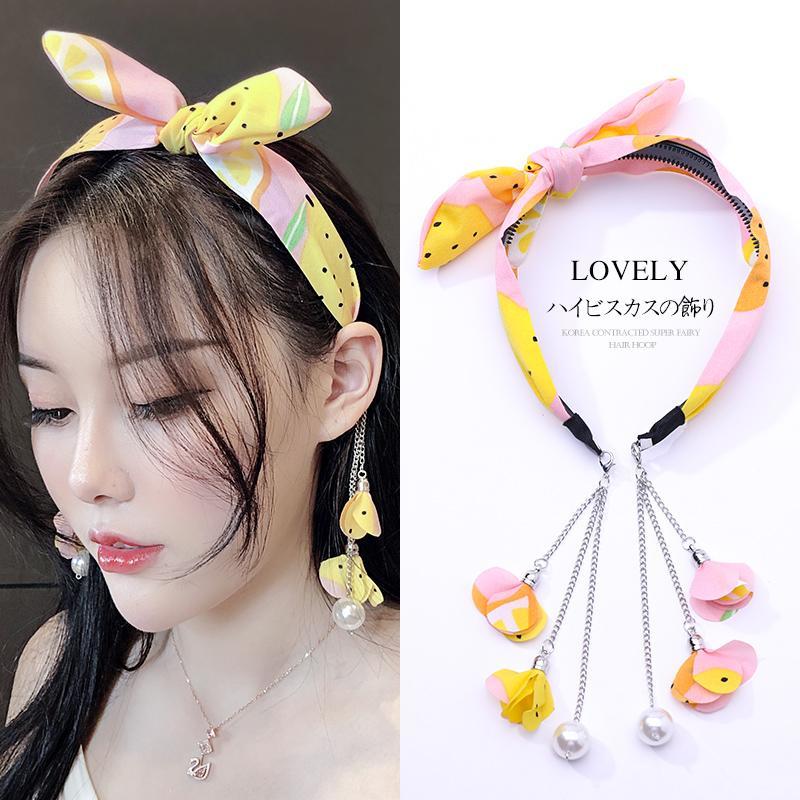 Hair band, female fake earrings, Korean version of Mori headwear and earrings, mesh red, versatile, fashionable hair band, fresh and pressed hair