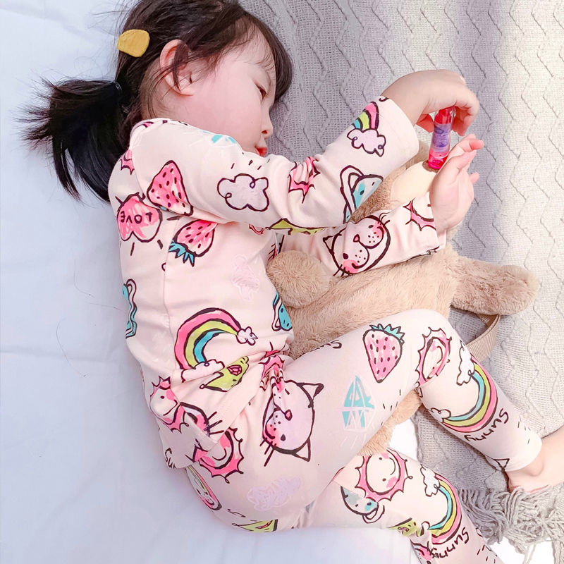 Cotton Korean version girls' pajamas autumn clothes autumn pants baby children autumn winter children's warm underwear home suit
