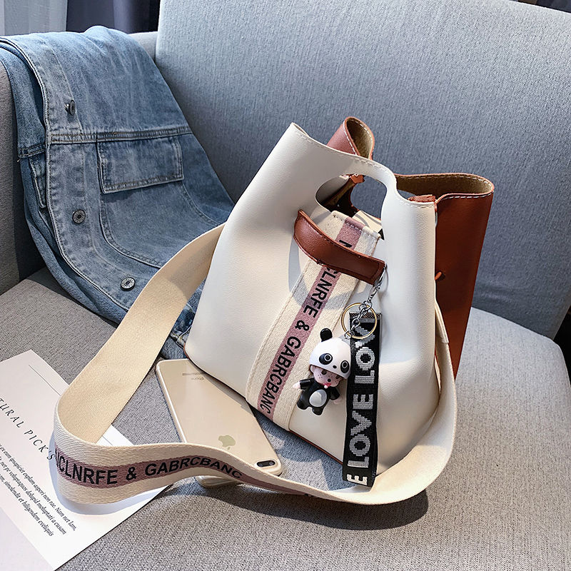 Bag women's new popular broadband One Shoulder Messenger Bag Korean version versatile leisure color contrast Bucket Bag