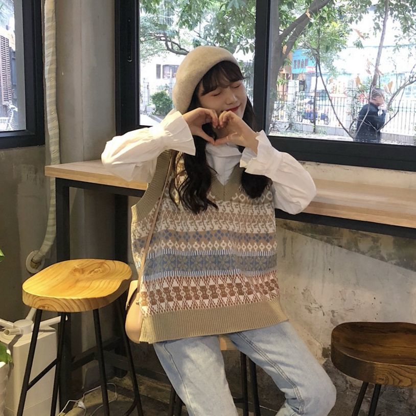 Autumn Korean retro Decor sweater vest female V-neck student T-shirt sleeveless vest 2020 new coat