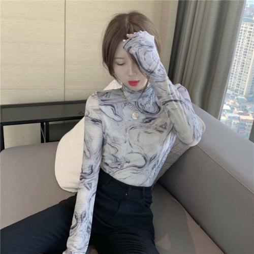 Real price foreign style printing comfortable high collar bottoming shirt