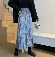 Real price ~ autumn and winter new velvet mid length pleated skirt ins Korean high waist show thin skirt woman