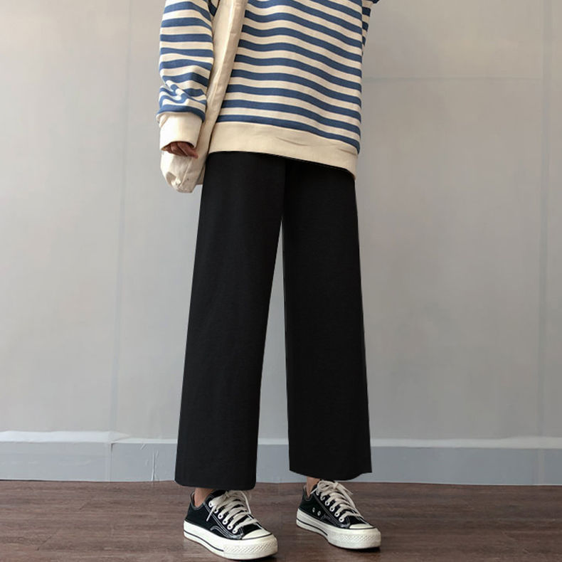 Fat mm small black straight pants Korean version of INS thin pants children's junior high school students' nine point wide leg pants