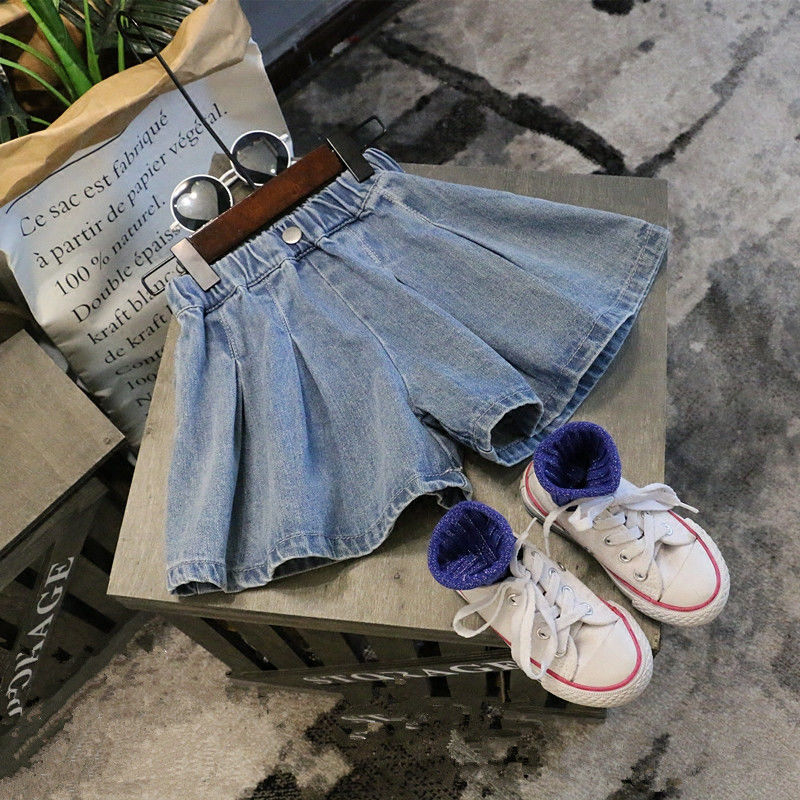 Children's Denim Shorts summer girls' hole shorts middle school girl baby trendy pants girl student loose jeans