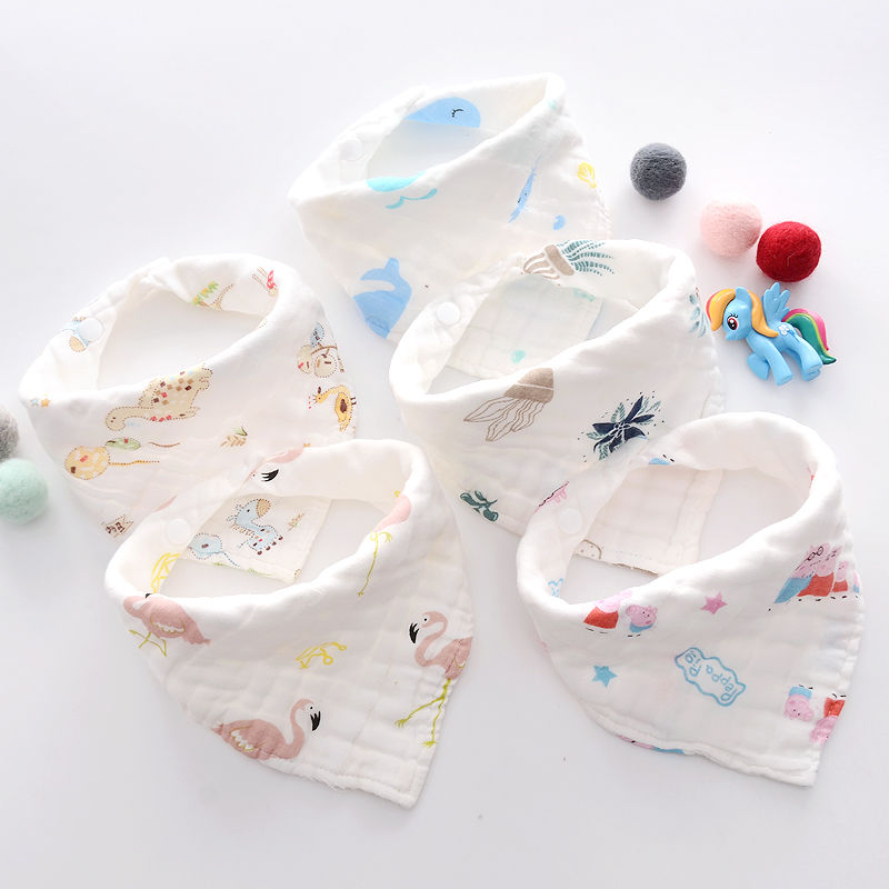 Baby saliva towel pure cotton gauze newborn baby triangle scarf Girl Boy Bib thickened double button super soft water absorption