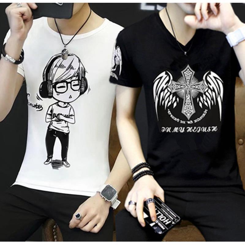 Summer short sleeve t-shirt men's Korean printing large men's t-shirt t-shirt half sleeve white top dress men's fashion