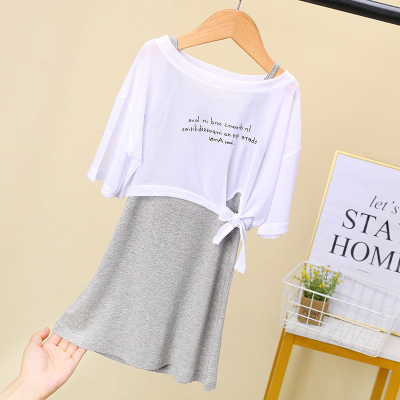 Girl's short sleeve suit little girl's summer dress big boy's foreign style summer dress children's summer dress two piece set
