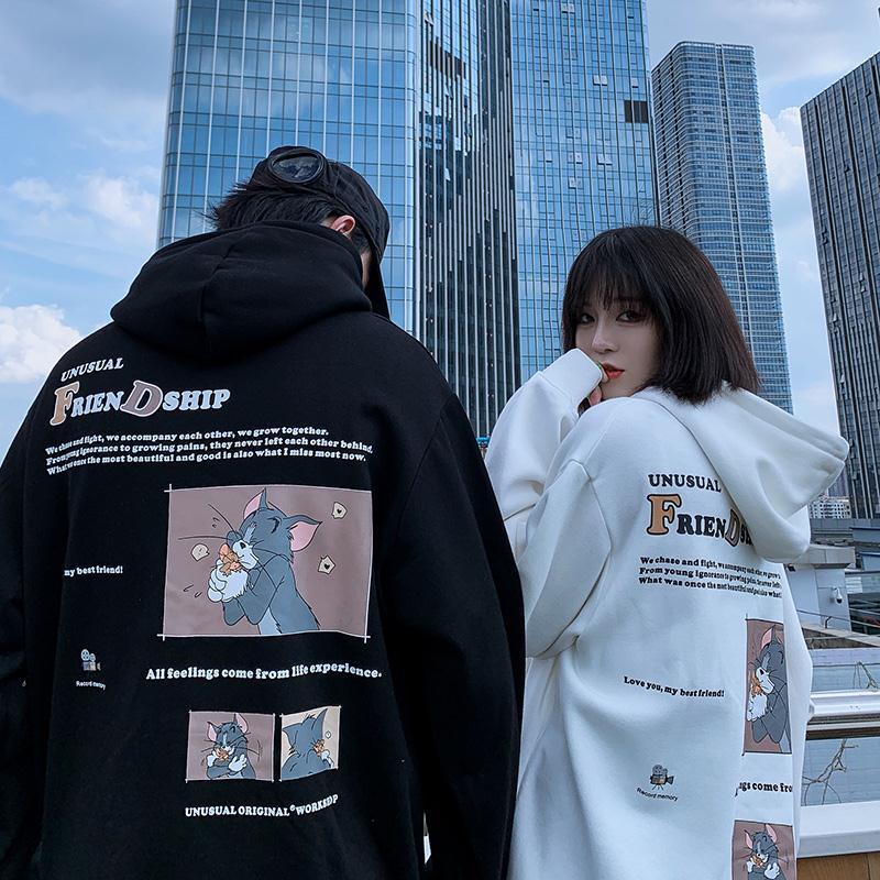 Story of cat and mouse in autumn and winter 2020: tide card and plush Hoodie hip hop loose men