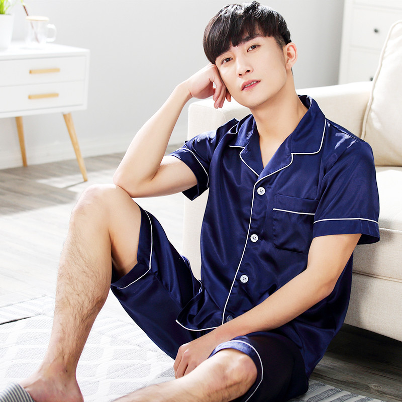 Summer men's and women's pajamas short sleeve Shorts PAJAMAS men's and women's thin ice silk casual silk imitation home wear set