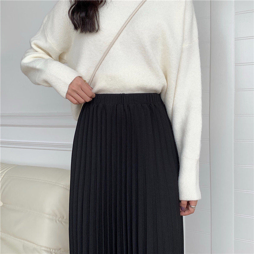Women's autumn high waist show thin mid long pleated skirt student A-line skirt