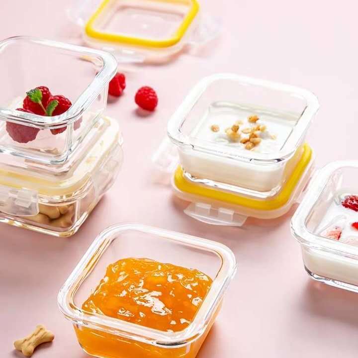 Heat resistant glass baby supplementary food box baby small glass bowl Mini fresh keeping box seasoning storage box can be steamed