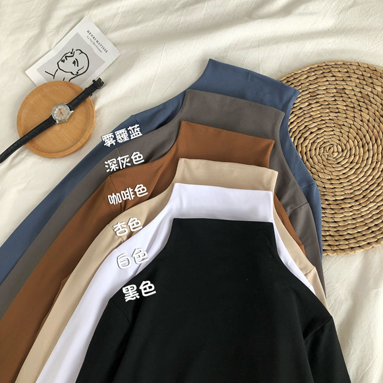 Large women's 200kg fat mm autumn and winter Plush long sleeve half high collar T-shirt slim solid color bottoming shirt Korean top