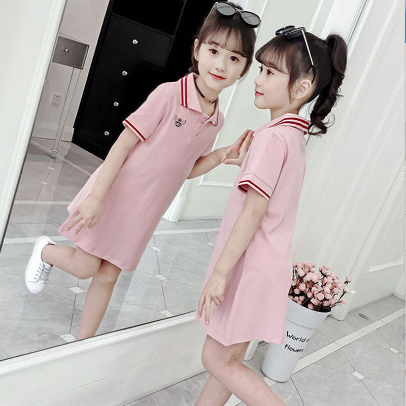 Girl's dress summer dress 2020 new super foreign style net red children's wear children's Polo short sleeve skirt