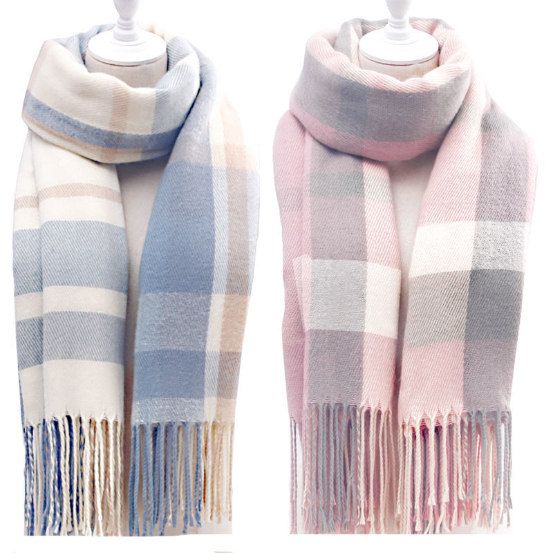 Scarf women winter Korean version versatile new student Plaid Wool imitation cashmere shawl winter women's thickened neck