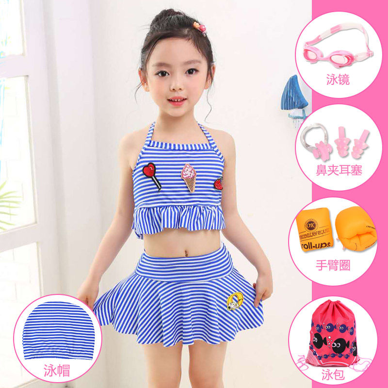Girl's swimsuit female split body middle big baby foreign style lovely little princess skirt swimsuit girl children's swimsuit