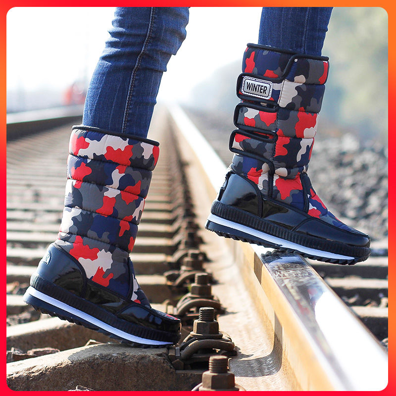 Northeast thickened women's snow boots anti slip waterproof medium tube cotton boots children's Korean plush cotton shoes thermal boots