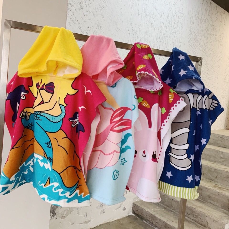 Children's bath towel bathrobe Cape coral velvet Pure Cotton Hooded Baby beach towel bathrobe Cape Hooded