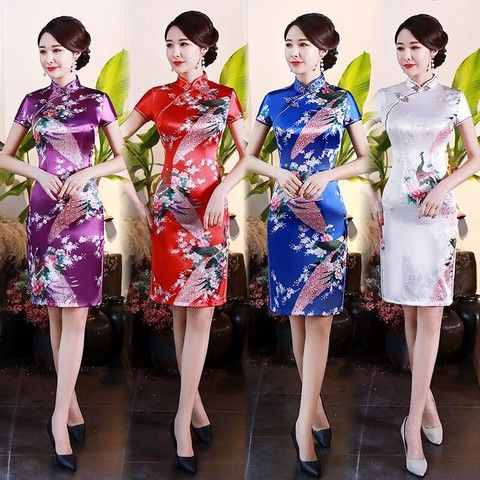 Cheongsam large short improved retro cheongsam skirt daily short slim dress cheongsam