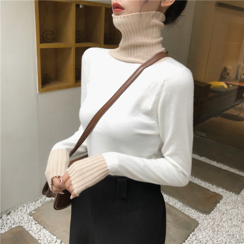 Real-time simple color matching design feeling small high collar bottom knitted jacket
