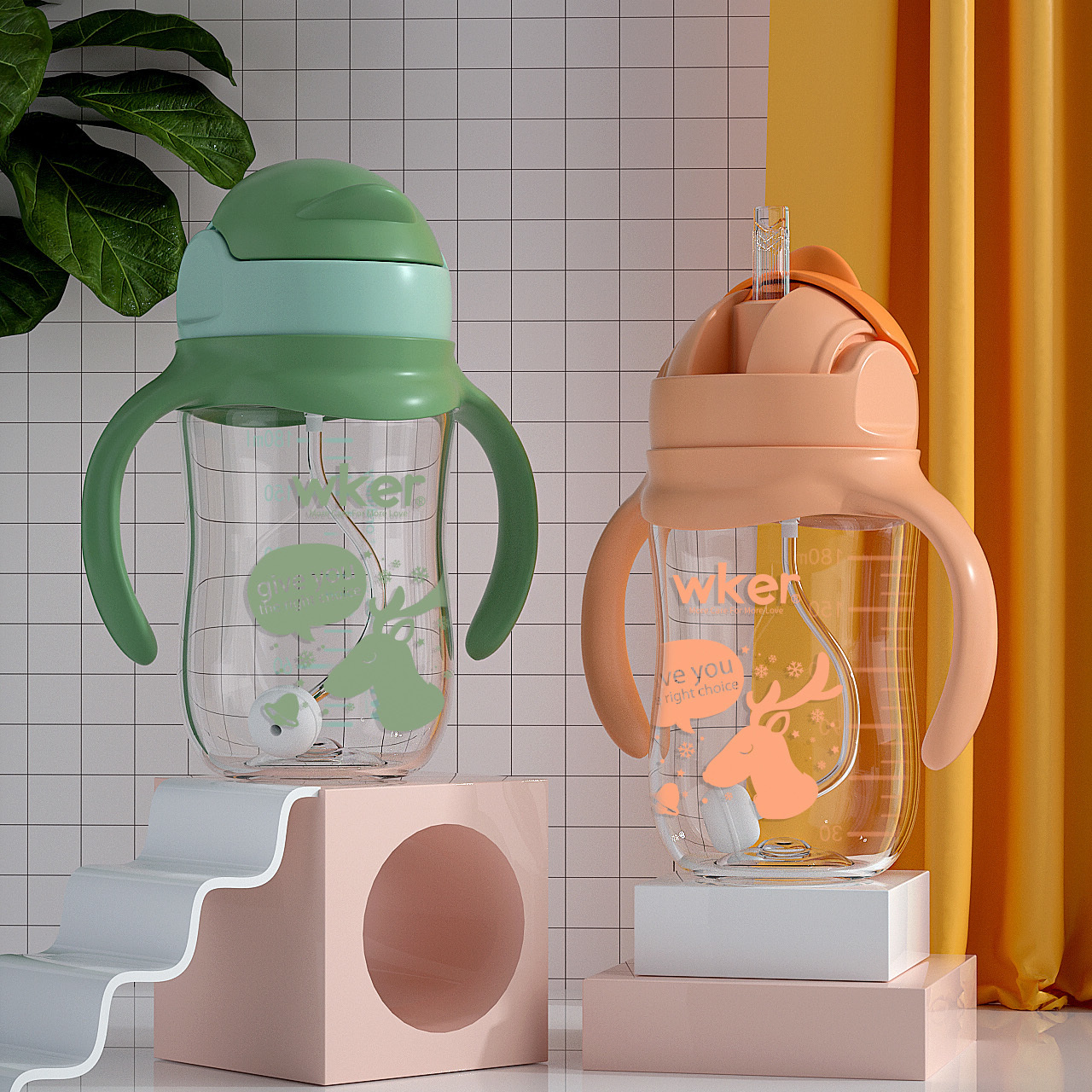 Baby straws water cup blowout prevention with gravity ball boys and girls learning drinking cup anti falling kindergarten students drinking cup