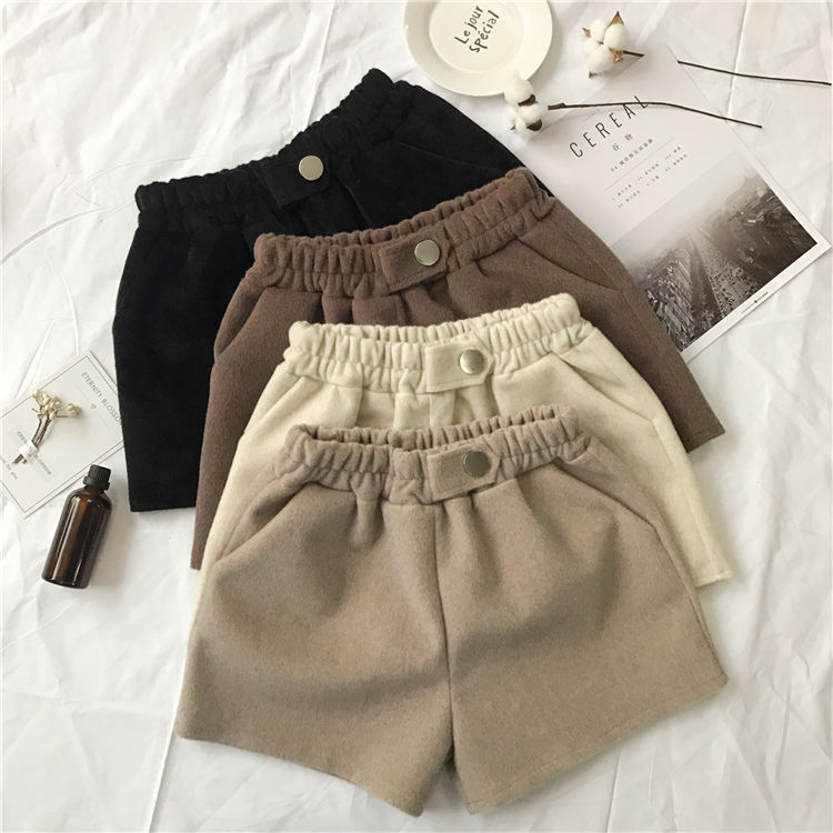 Pants female students Korean version loose autumn winter Plush high waisted woolen shorts casual wear boots pants fashion