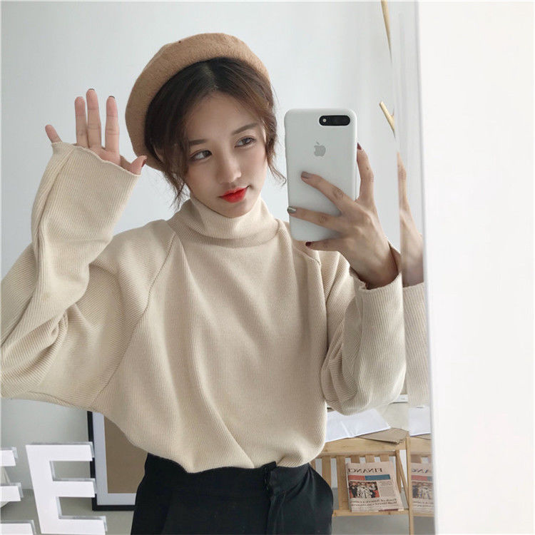 Spring thin Korean new loose solid color half high collar bottoming shirt