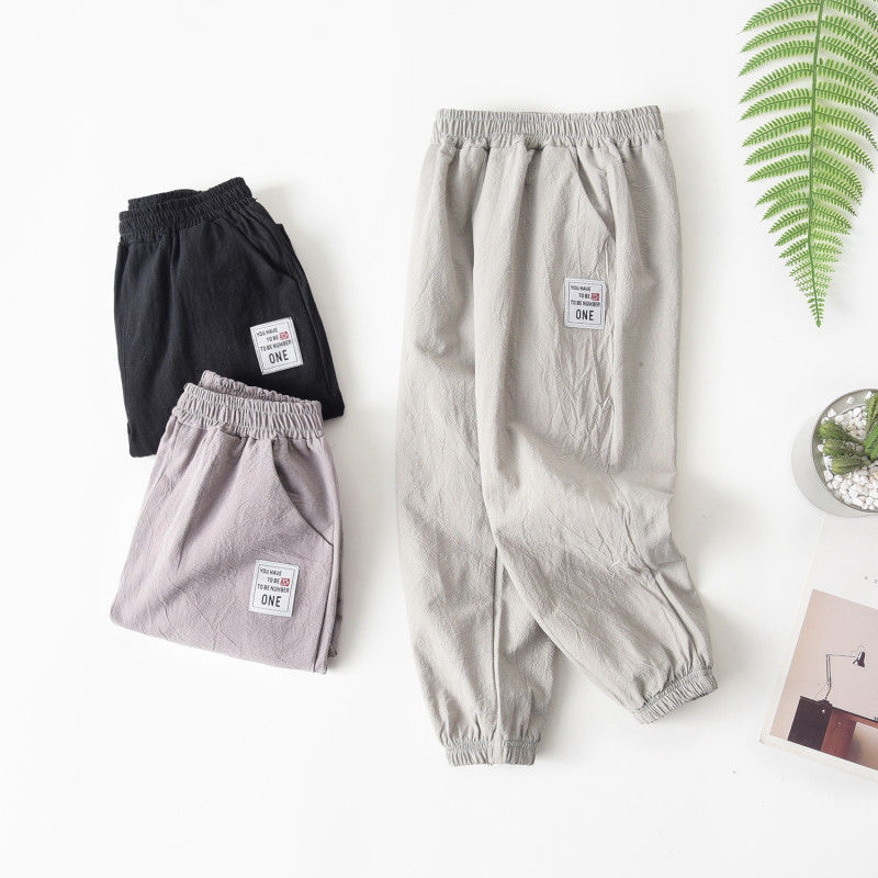 Pure cotton boy's small leg trousers big children's casual and loose spring and summer spring and summer nine point Harem Pants