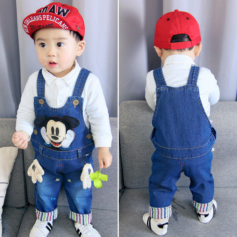 Children's autumn single pants denim strap pants children's and boys' pants baby pants strap pants