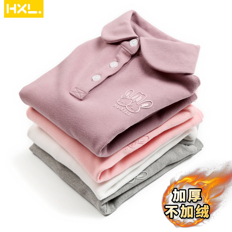 Girls polo shirt spring and autumn cotton thick children's Lapel bottoming shirt long sleeve T-shirt white collar foreign style top