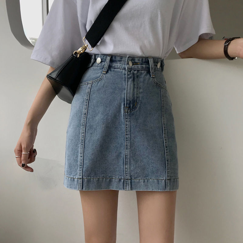 Denim skirt female student summer 2020 new Korean high waist slim skirt versatile retro A-line skirt