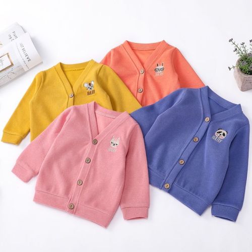 Baby spring and autumn sweater children's cardigan boy's foreign style coat girl's coat baby V-neck cardigan sweater