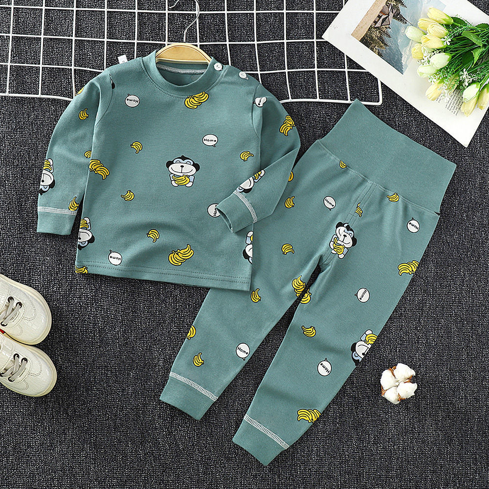 Children's autumn clothes and trousers set all cotton baby spring and autumn boys and girls long sleeve cotton underwear home clothes