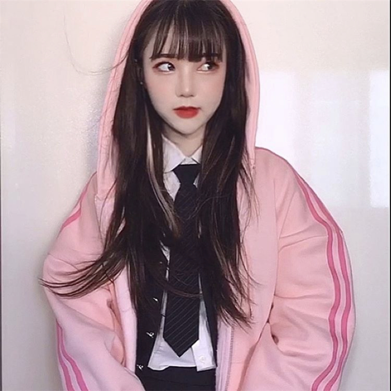 Protected ~ lovely love girl pink letter school sweater zipper coat Korean hooded autumn winter